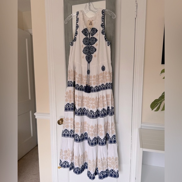 Figue Betty Embroidered Maxi Dress Cottagecore Boho Coastal - Picture 8 of 14